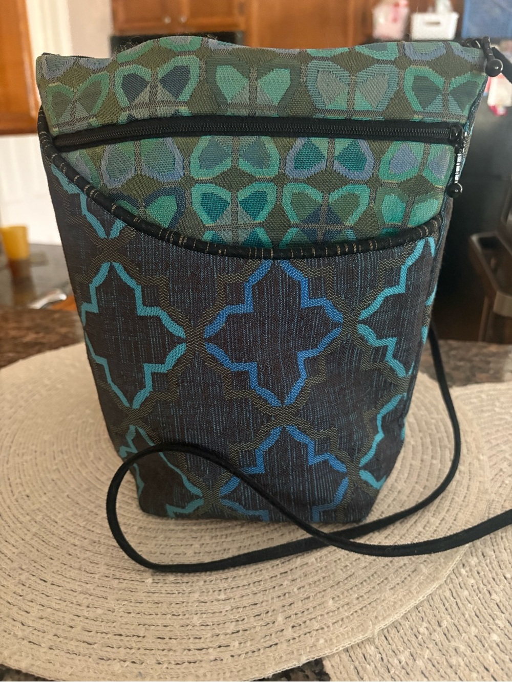 Maria Geometric Teal & Black Crossbody Bag